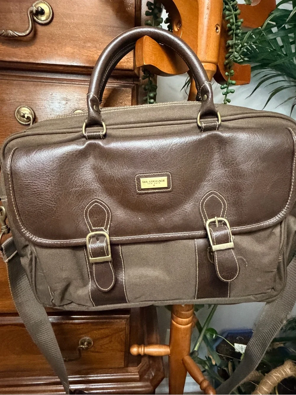 Brown Canvas & Leather Briefcase Bag - US Luggage New York